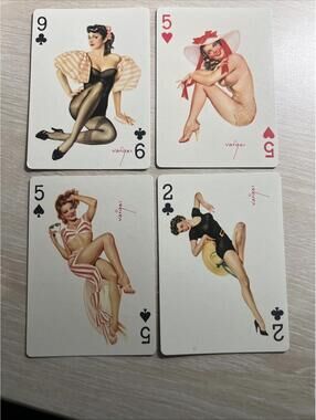 4-Vargas Girls Playing Card ~ 1950's ~ Green & Orange Back ~ NOS